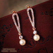 Rusa original jewelry card Super Flash diamond drops shine luxury Pearl long earrings Korean earrings woman