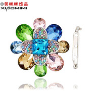 Package mail smiling vintage Korean crystals scarf buckle rhinestone brooch women fancy brooch pin clasp beauty