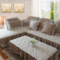 时尚圆点沙发坐垫外贸纯棉布艺沙发垫子咖啡色沙发巾套飘窗垫定做