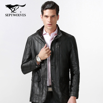 七匹狼男圆领立领外套秋季新款中年水洗拼接纯色立体贴袋外套3942