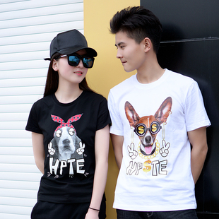 happytee旗舰店happytee情侣装夏装短袖t恤女2017新款韩版宽松休闲卡通T恤潮上衣