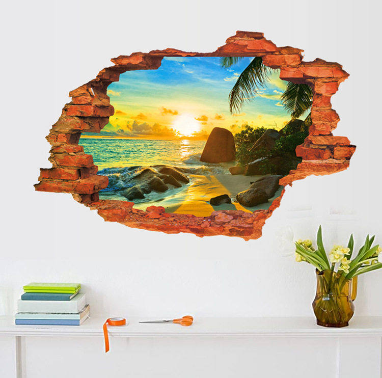 墙贴画 3d立体 仿真 风景 山水_3d立体补洞墙贴仿真风景山水画卫生间