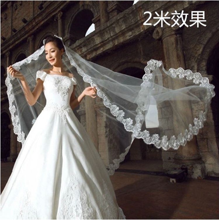 2米红色新娘婚纱头纱韩式超长头纱蕾丝花边头纱拖尾头纱t24|ruв категории Аксессуары, свадебное платье, аксессуары, вуаль - от Buy2taobao.com для оказания профессиональной услуги покупки агента Taobao