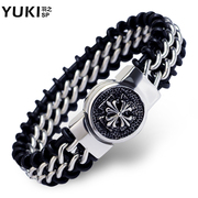 YUKI men''s domineering exaggerated titanium steel leather woven leather bracelet fashion jewelry in Europe and America Club accessories