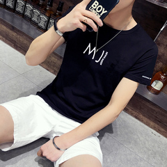 2016夏季短袖T恤男士加肥加大码日系字母印花半袖体恤韩版潮男装