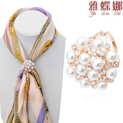 Ya-na fashion Korea flight attendants three-ring scarf buckle simple Pearl brooch luxury corsage silk scarf shawl buckle