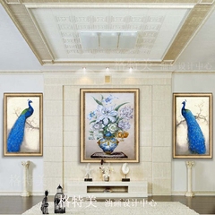 欧式简约油画花卉孔雀百分百纯手绘油画客厅玄关卧室走廊油画定制