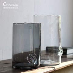 清汤卧果新品 经典北欧玻璃花瓶 柱型创意波浪边浮雕透明水培花瓶