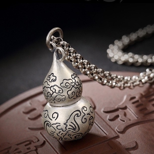s990足银复古时尚民族风福在眼前蝙蝠葫芦个性手工女士纯银吊坠