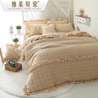雅莱贝蒙保暖全棉加厚夹棉床裙四件套 纯棉韩
