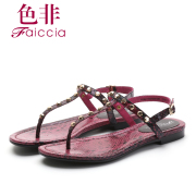 Faiccia/non 2015 summer styles Shoppe genuine toe t-belt flat female Sandals 6734