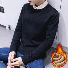 男士毛衣韩版2016新款青年学生针织套头加绒加厚毛衣薄款圆领男装