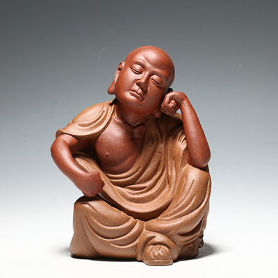 著名紫砂雕塑家 研高吕俊杰高徒姚艺晋 静思罗汉