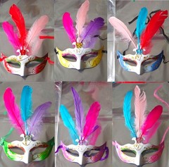 羽毛面具，彩绘小美女面具，圣诞节面具，化妆舞会面具，PP塑料。