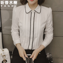 长袖衬衫女秋季装2016新款韩版修身大码显瘦职业OL白衬衣雪纺上衣