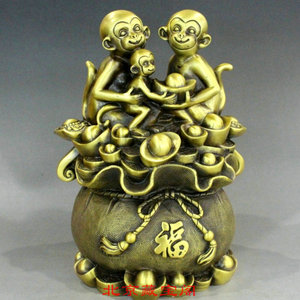 纯铜猴子金猴聚财金钱袋全家福生肖猴子铜猴摆件招财摆设礼品摆件