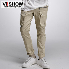 Viishow spring 2015 new casual pants khaki overalls multi-Pocket trousers Europe trousers