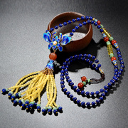 Very Thai 925 Silver cloisonne Butterfly pendant amber tassel necklace ladies retro temperament wax necklace