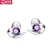 Earrings 925 sterling silver love Korean version of Hypo-allergenic earrings Amethyst earrings Silver Jewelry Accessories couple gifts