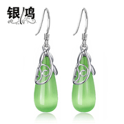 Hong 925 Silver jewelry, silver Korean fashion trend of the greenish white opal earrings tassel drop women earrings