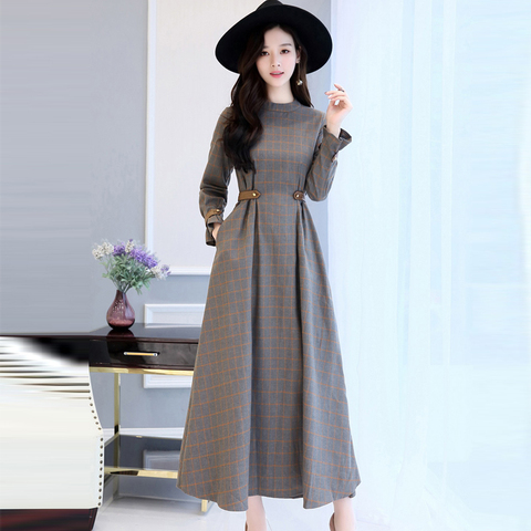 2018秋装新款韩版ol通勤气质长袖连衣裙高腰显瘦长裙25-30岁女装