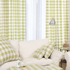 小日子定制窗帘 客厅卧室 棉麻布料成品长短帘定做粉绿宽格子