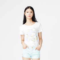 美特斯邦威2015夏装新款女针织印花潮休闲短袖T恤吊牌价119元