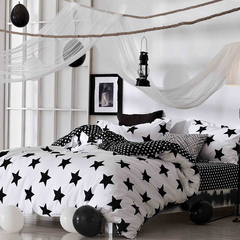 全棉黑白条纹四件套格子床上用品活性床单被套简约时尚特价包邮