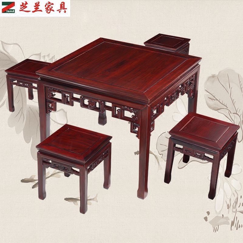 天猫正品 红木地八仙桌 明清仿古正方形餐桌椅组合 家用农村老式
