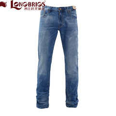 LONGBRIGS/浪比时新款时尚日常纯棉男士直筒中腰牛仔长裤15a028