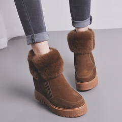 冬季韩版雪地靴女内增高短靴加厚保暖厚底棉鞋磨砂真皮加绒松糕鞋