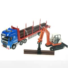 凯迪威合金工程车模型组合履带抓木车木材运输车盒装儿童玩具礼品