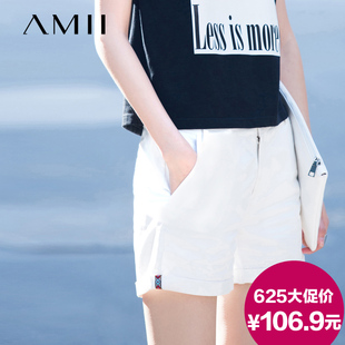 amii旗舰店AMII及简2015夏新款纯色休闲短裤女士宽松显瘦棉外穿大码女装热裤
