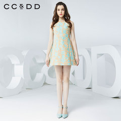 CCDD2016春装新款专柜正品梭织提花高腰修身无袖连衣裙甜美A字裙