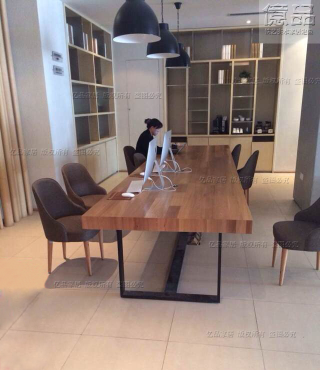 简约现代实木洽谈会议桌铁艺办公桌复古电脑桌椅组合大板书桌餐桌