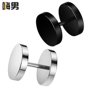 But sensitive! Korean fashion titanium steel bar dumbbell men''s earring single tide men''s black earrings jewelry