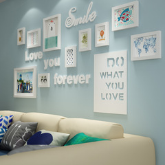 smile字母清新实木画框创意照片墙上客厅卧室装饰相片墙相框组合