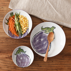 日本进口卡通蔬菜深盘菜盘家用水果盘餐具盘沙拉盘日式陶瓷盘子