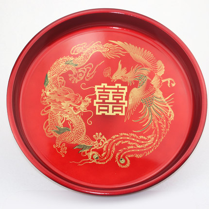 标题优化:花神 婚庆婚礼用品 敬茶结婚喜庆金龙凤茶盘 糖果盘 水果盘 托盘