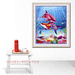 丝蒂尔5D立体绣海豚一家海底世界动物儿童房卧室3D精准印花十字绣