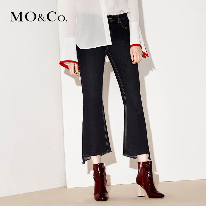 MO&Co.个性不规则剪边修身微喇叭九分牛仔裤MA171PAT411 moco产品展示图5