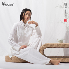 尤佳瑜伽服套装女秋冬宽松中国风白色棉麻瑜珈服太极禅修居士服女