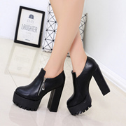 Fall 2015 the new ultra high heel side zip shoes UK coarse with thick dark platform at the end of round-headed woman shoes