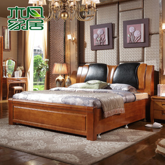 现代中式高档实木床1.8m双人床1.8米全实木床1.5米1.5m高箱储物床