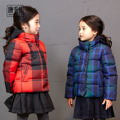 韩国儿童羽绒服两件套女童中小童加厚格子中长款羽绒服两穿外套潮
