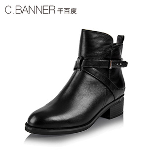 hermes刻印在哪裡 C.BANNER 千百度2020冬新品牛皮保暖毛裡休閑短靴女靴A6744200 hermes刻印年份