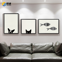 现代简约黑白装饰画客厅沙发挂画餐厅卧室组合墙画壁画动物猫狗鹿
