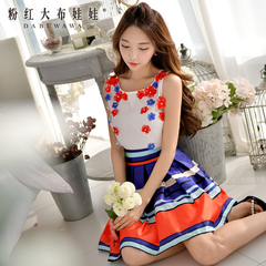 Chiffon shirt Lady big pink doll summer 2015 new tide white/floral sleeveless chiffon shirt