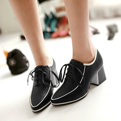 2015 Spring trend designer shoes casual shoes with deep pointed rough heels high heel Lady shoes