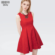 Linda 2015 spring green and sunny new women's high waist dress vest red retro spring skirt dress